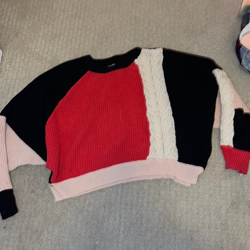 Crop color block sweater